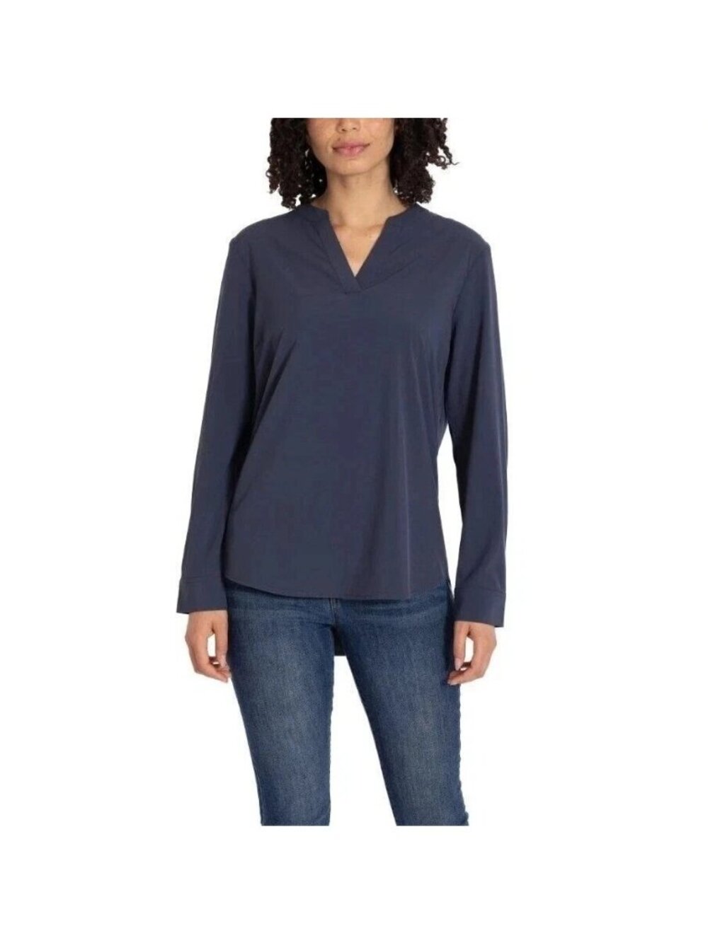 NWT REV Women's M Navy Long Sleeve Top V neck  J2049